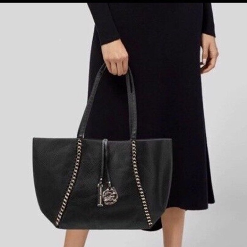 Badgley Mischka Black Decorative Chain Large Tote black gold tone NWT
